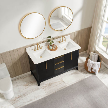 Side view of a 60 inch freestanding bathroom vanity