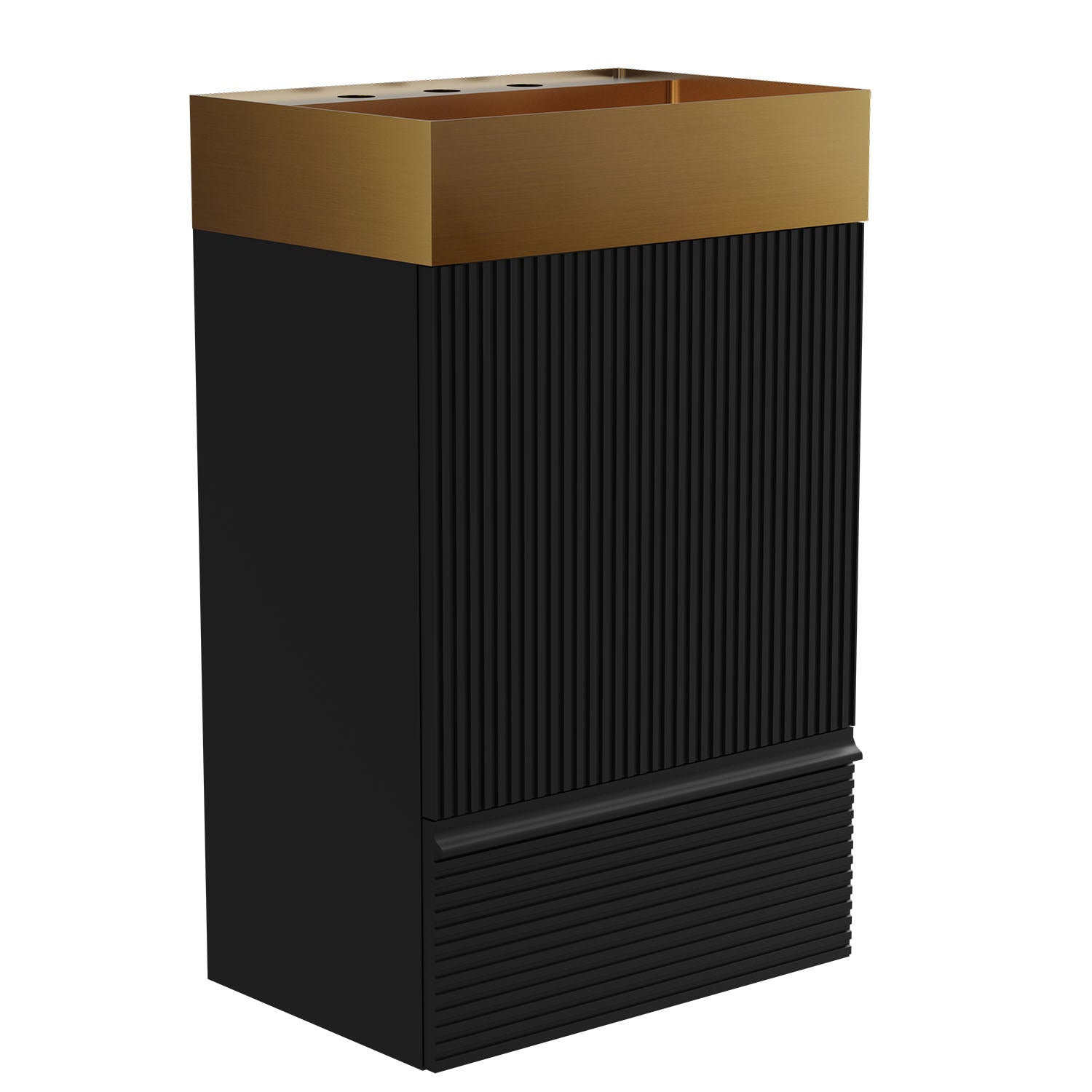 Side view of compact fluted bathroom vanity for small bathrooms