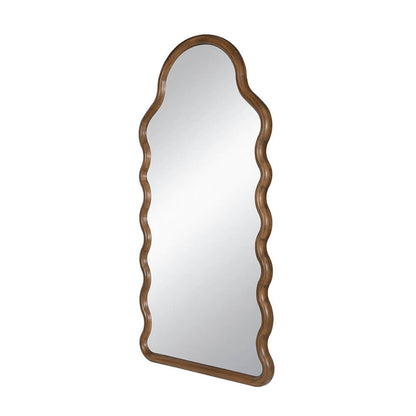 Side view of scalloped edge wooden framed full length mirror
