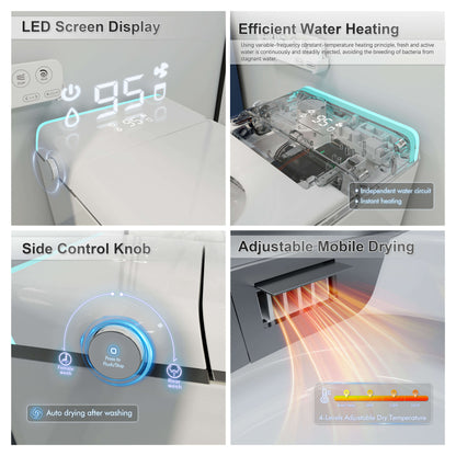 Silent Flushing LED Light Smart Bidet Toilet with Automatic drying