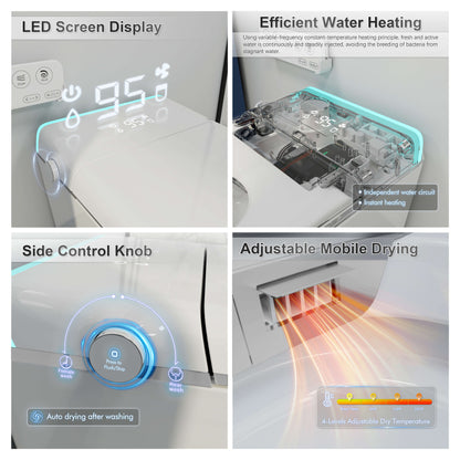 Silent Flushing LED Light Smart Bidet Toilet with Automatic drying