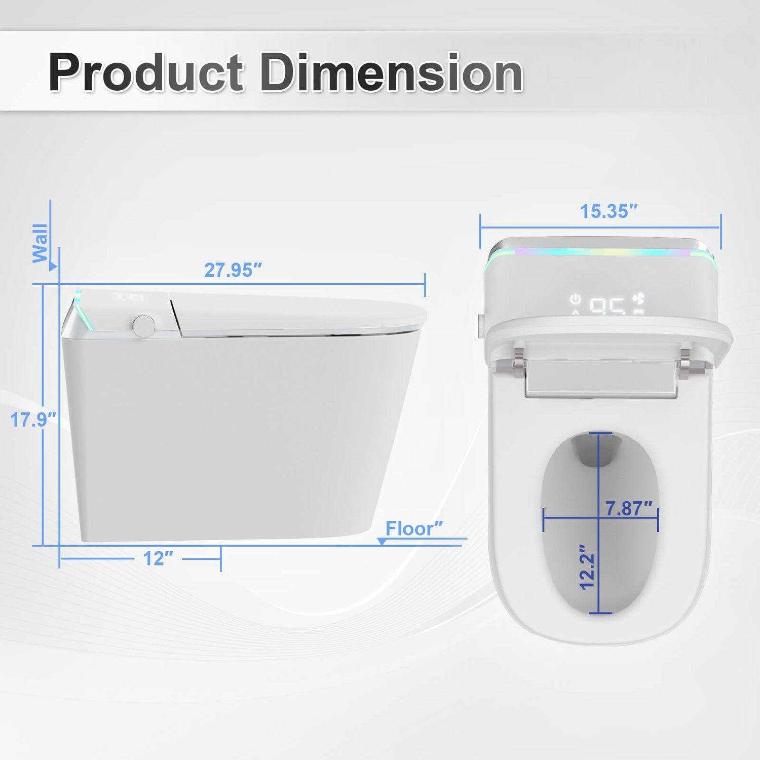Silent Flushing Smart Bidet Toilet size
