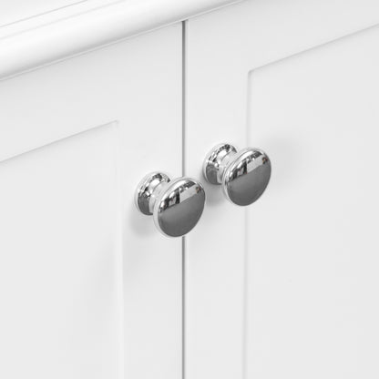 Silver Metal Hardware Knobs Close Up Detail White Vanity Door