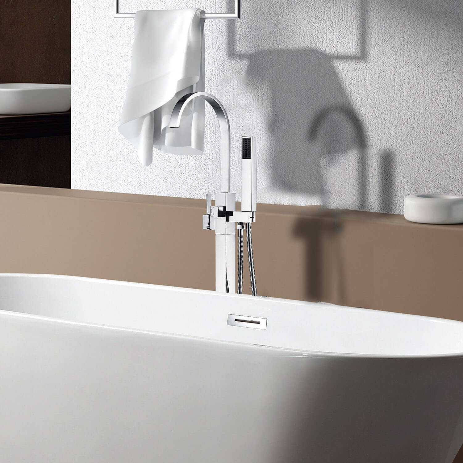 Single Handle Floor Mounted Tub Faucet with Hand Shower