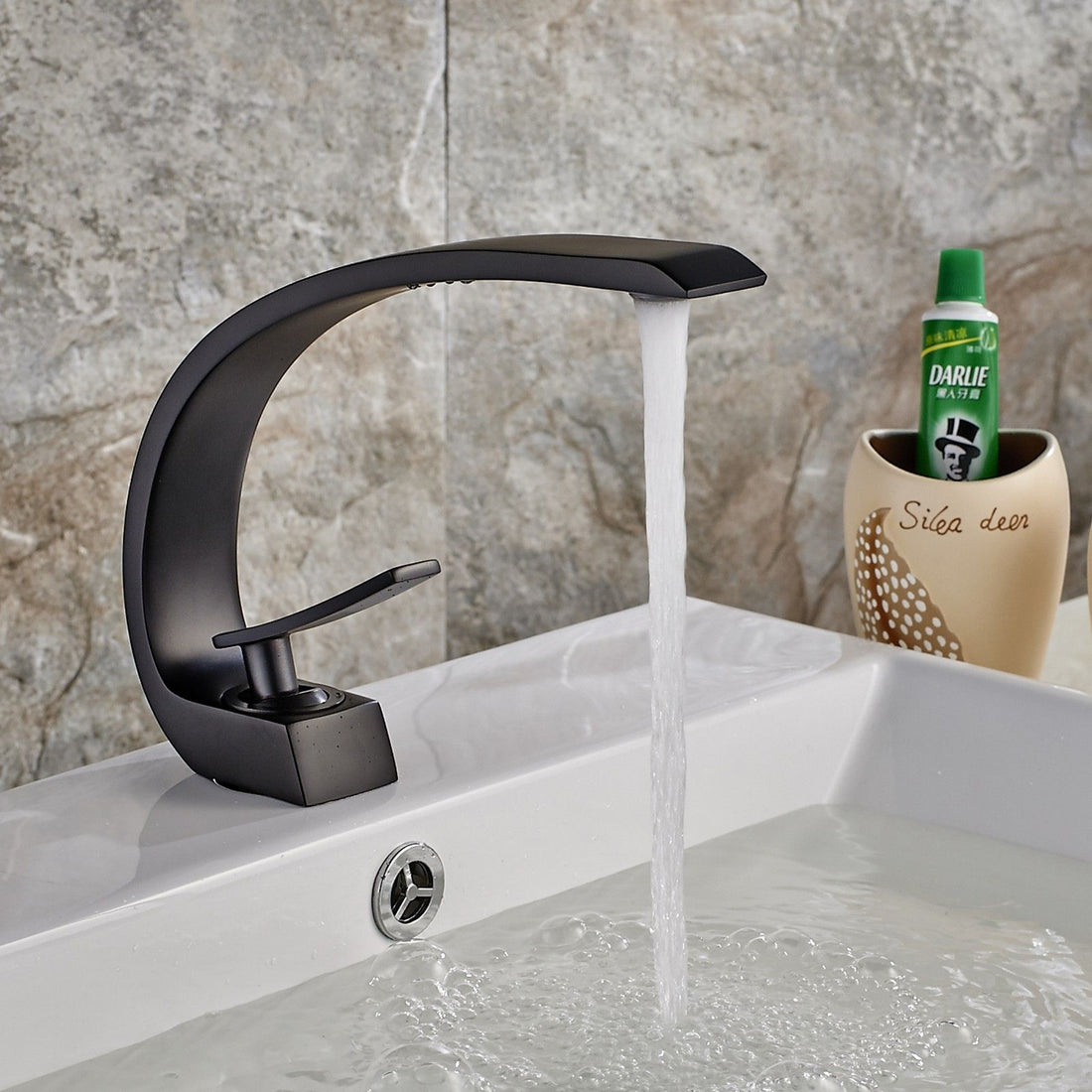 Geometric Shapes Brass Bathroom Faucet, Single Hole &amp; Three Elegant Colors