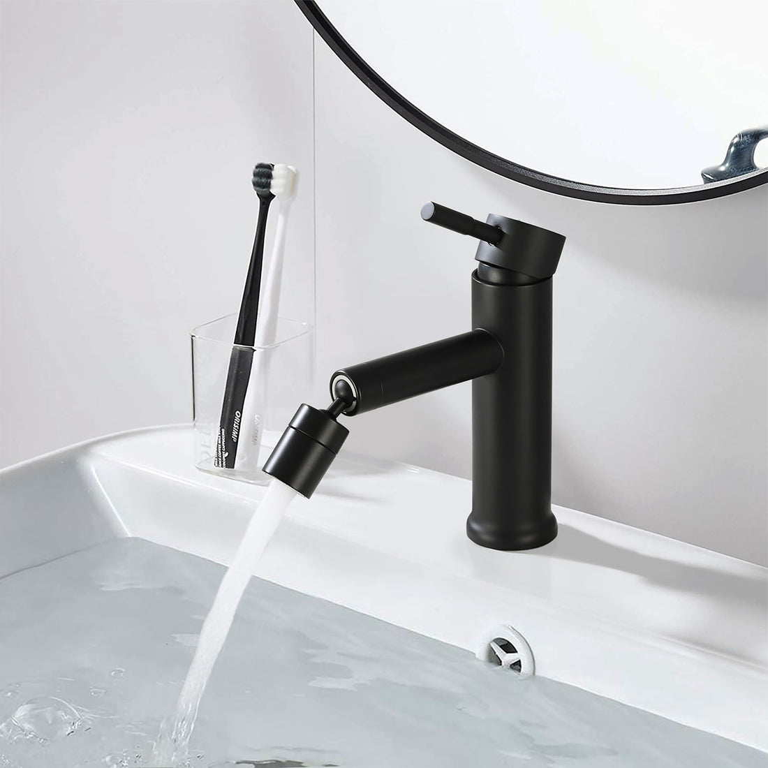 Single Hole Bathroom Sink Faucet with 2 Mode 360-degree Rotating Aerator