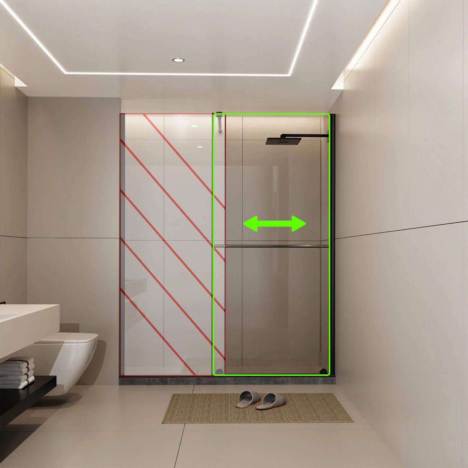 Single sliding shower door schematic