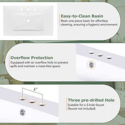 Sink Hole Instructions for 36 inch Traditional Green Bathroom Vanity with Resin Sink
