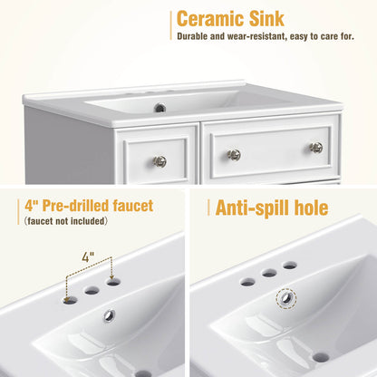 Sink Material Description for 24 Inch Small White Bathroom Vanity with 2 Drawers