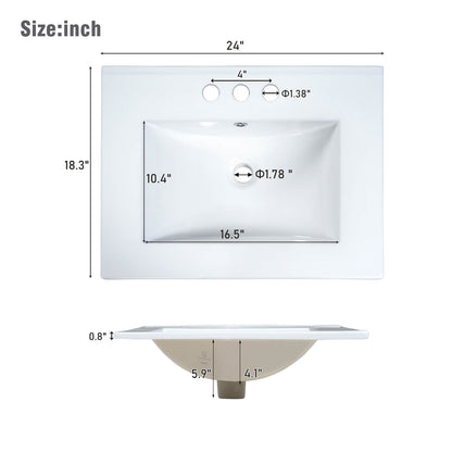Sink dimensions for a 24 inch small white bathroom vanity with 2 drawers