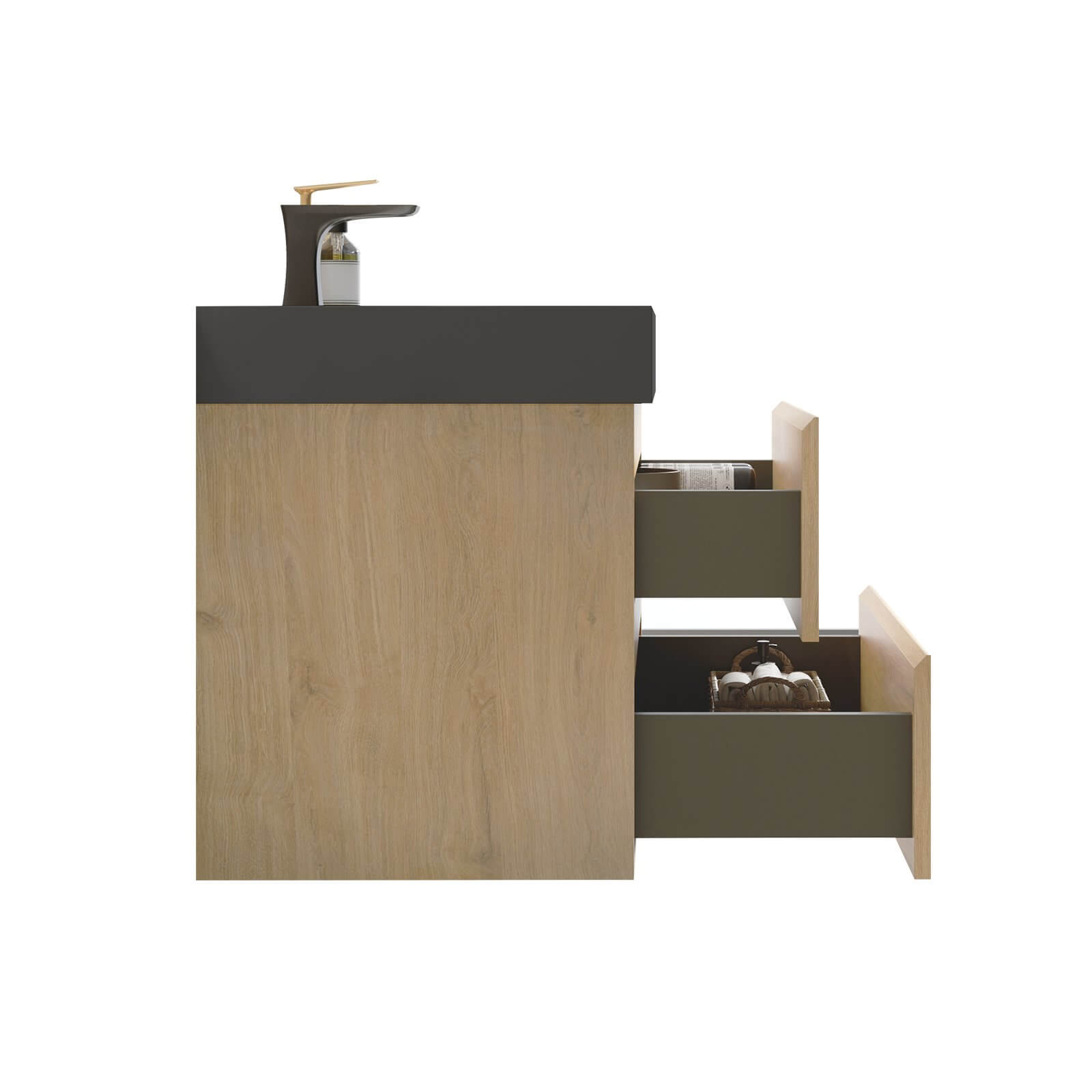 Sleek White Oak Bathroom Vanity with Hidden Storage Drawers