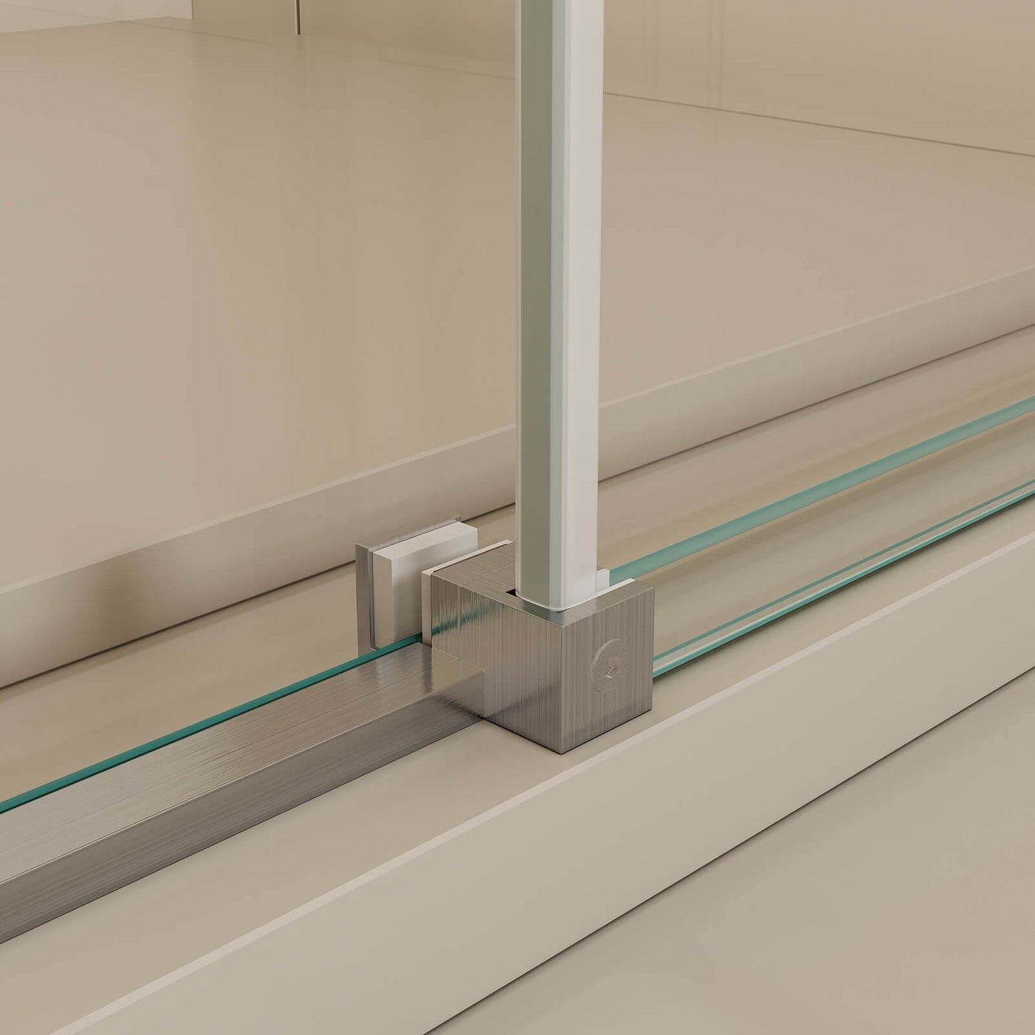 Sleek and minimalist brushed nickel shower door with smooth and quiet glide system