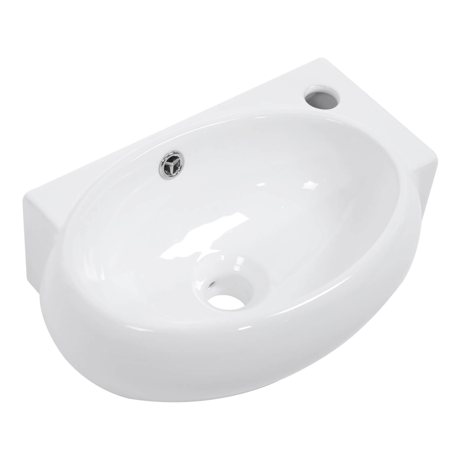 Sleek oval floating sink designed for narrow bathroom spaces