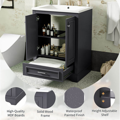 Sleek 24 inch gray vanity constructed from solid wood and high-quality MDF