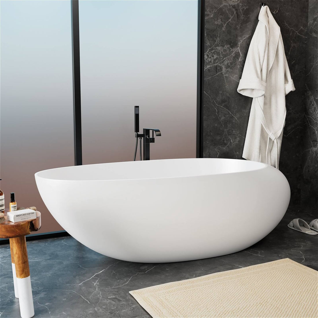 Sleek and luxurious 71-inch solid surface bathtub for ultimate relaxation