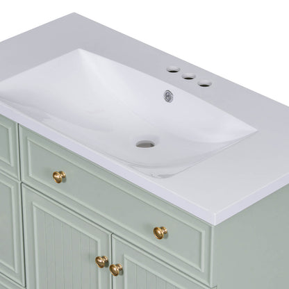 Sleek resin sink on light grey-green bathroom vanity