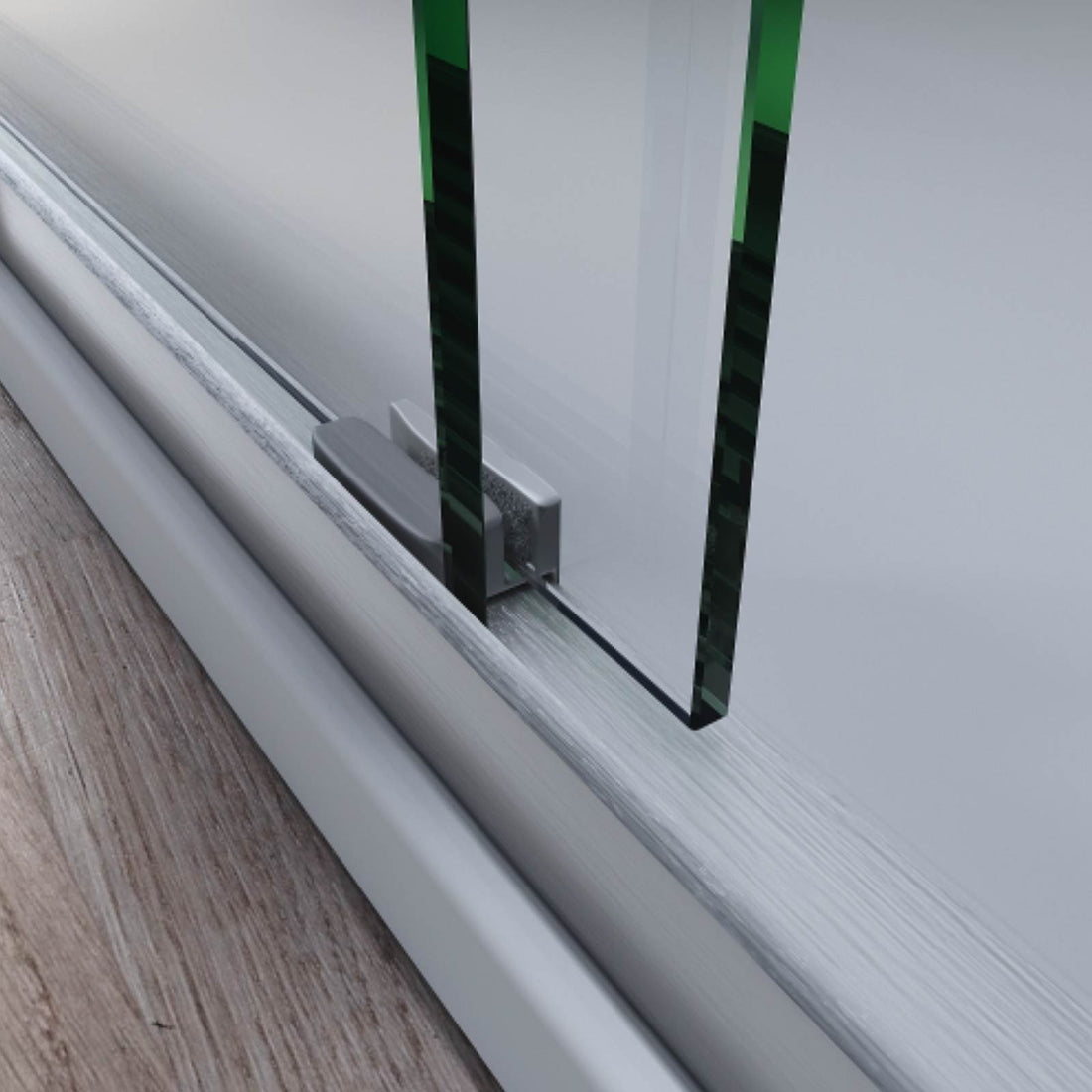 Sliding bathtub door with brushed nickel finish