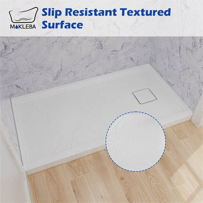 Slip resistant white shower floor with smooth texture