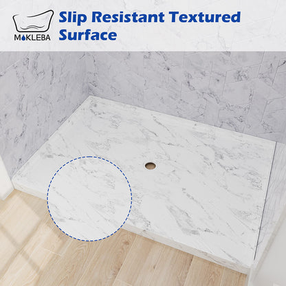 Slip-resistant shower base surface with marble pattern finish
