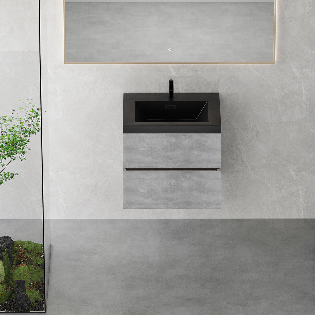 Small bathroom upgrade with 24 inch floating vanity in gray
