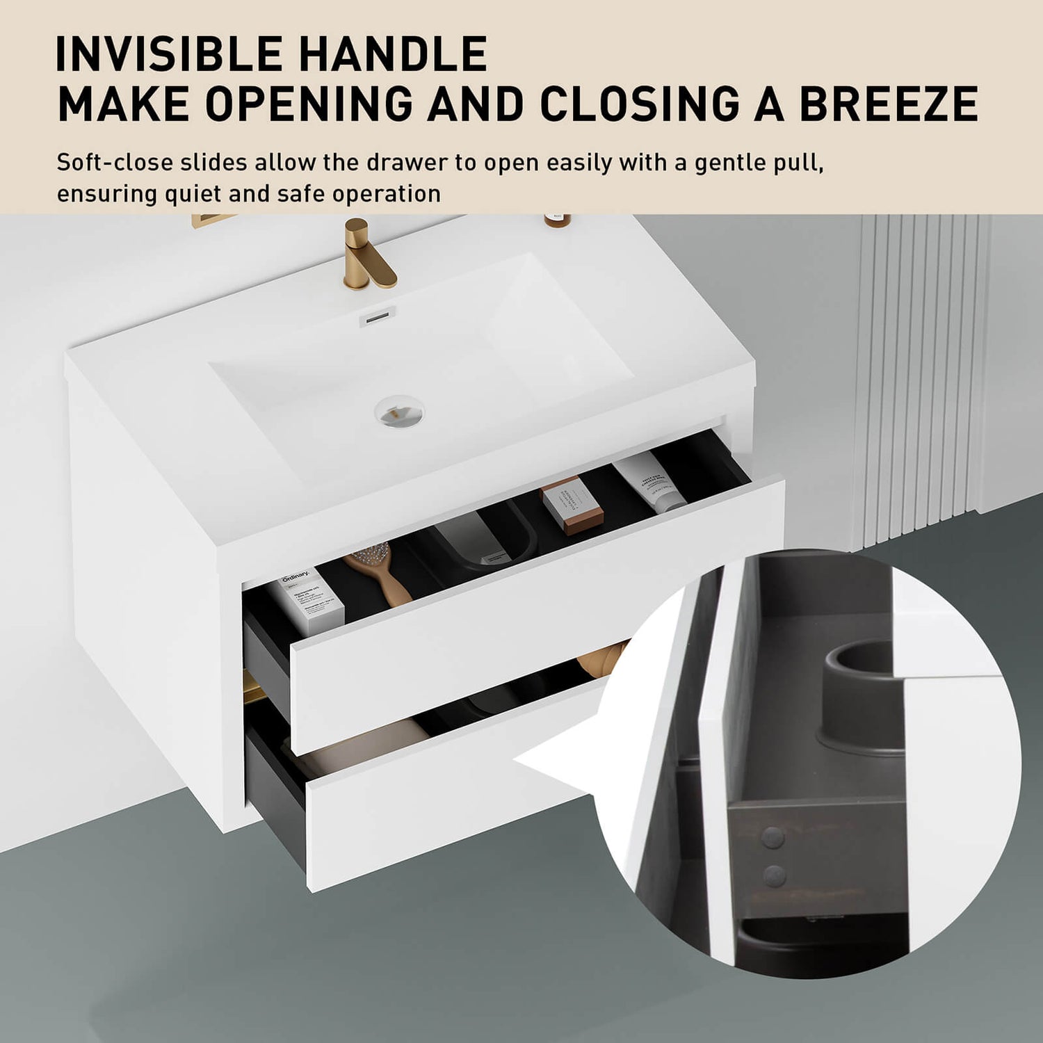 30&quot; Modern Floating Single-Sink Vanity with Gold Accents