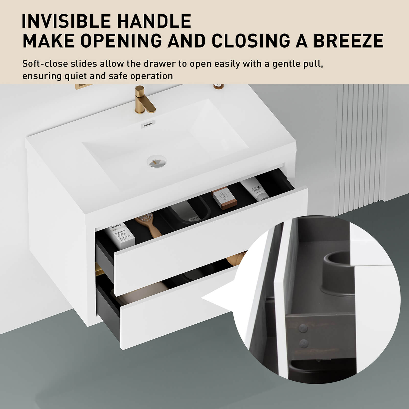 30&quot; Modern Floating Single-Sink Vanity with Gold Accents