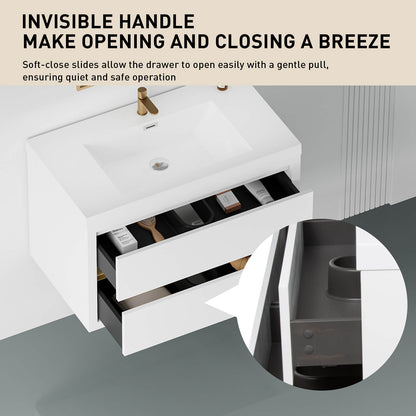 30&quot; Modern Floating Single-Sink Vanity with Gold Accents
