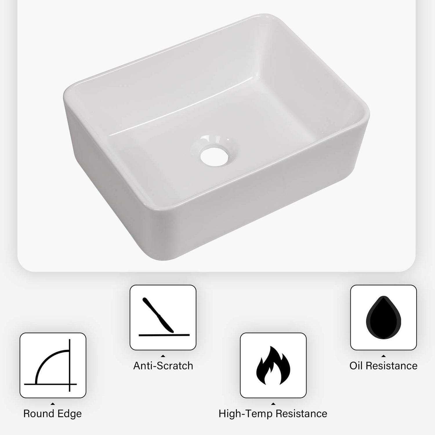 Small white vessel sink with smooth edges and easy setup