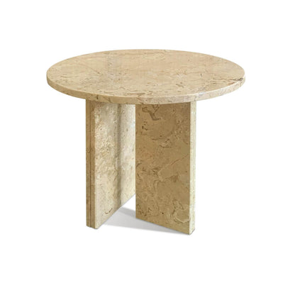 18" Modern Round Beige Natural Marble Side Table for Bathroom and Livingroom