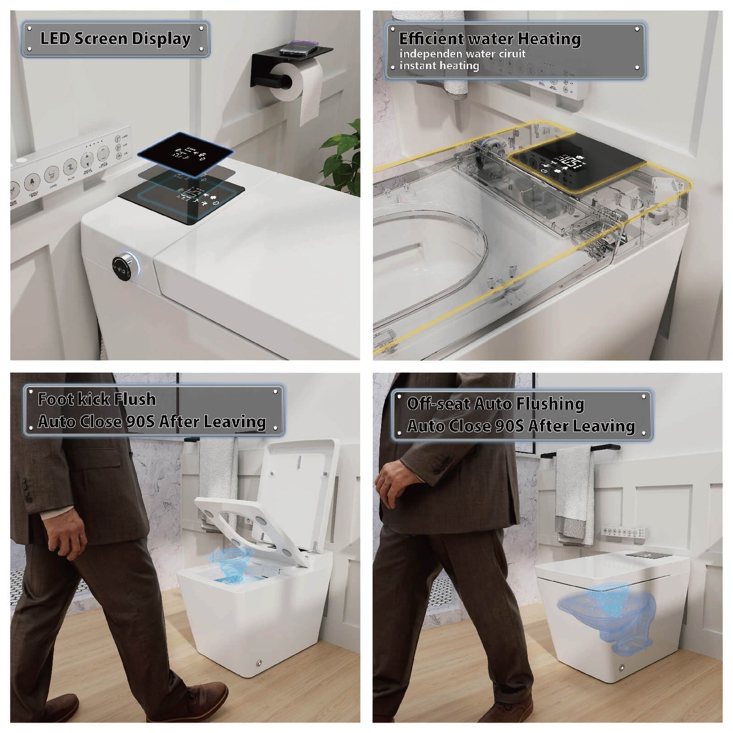 Square Smart Bidet Toilet with Water Tank, Radar Sensor, Heated Seat, Drying Function