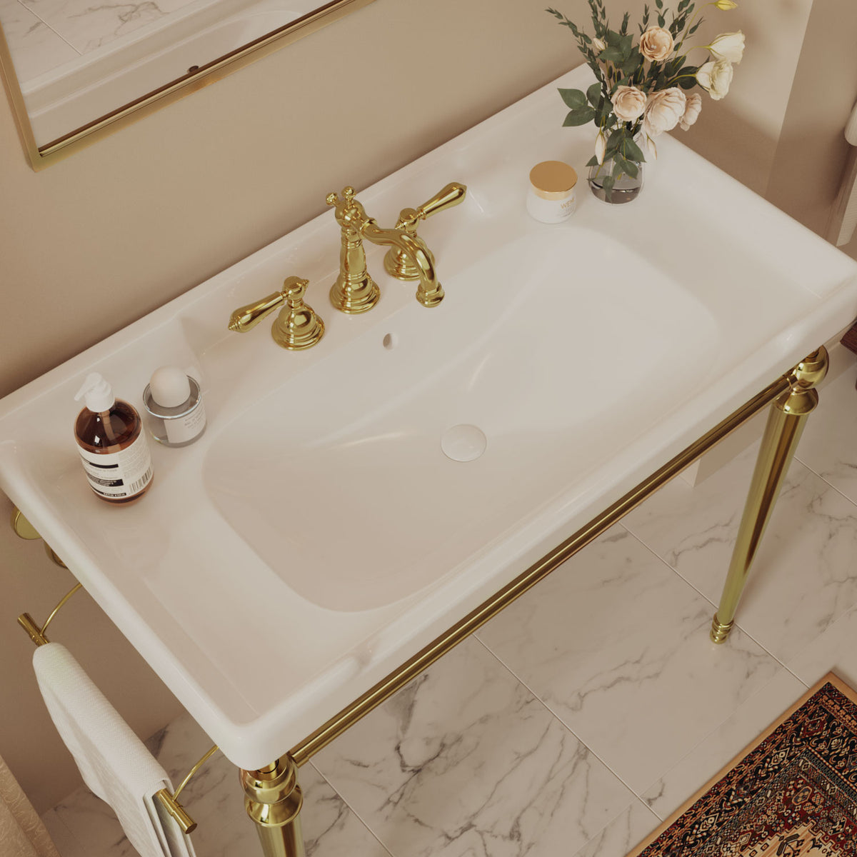 Smooth Glazed Finish 36 inch White Ceramic Console Sink