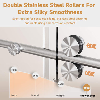 Smooth Single Sliding Operation of Brushed Nickel Frameless Glass Shower Door