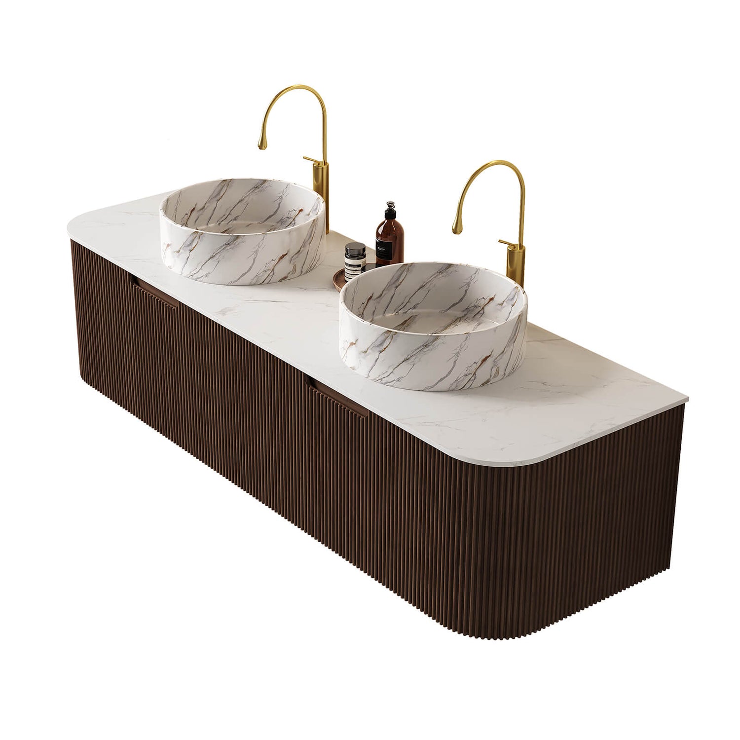 Soft close drawers on 60 inch walnut vanity