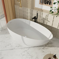 67'' Solid Surface Stone Resin Egg Shaped Freestanding Soaking Bathtub with Overflow