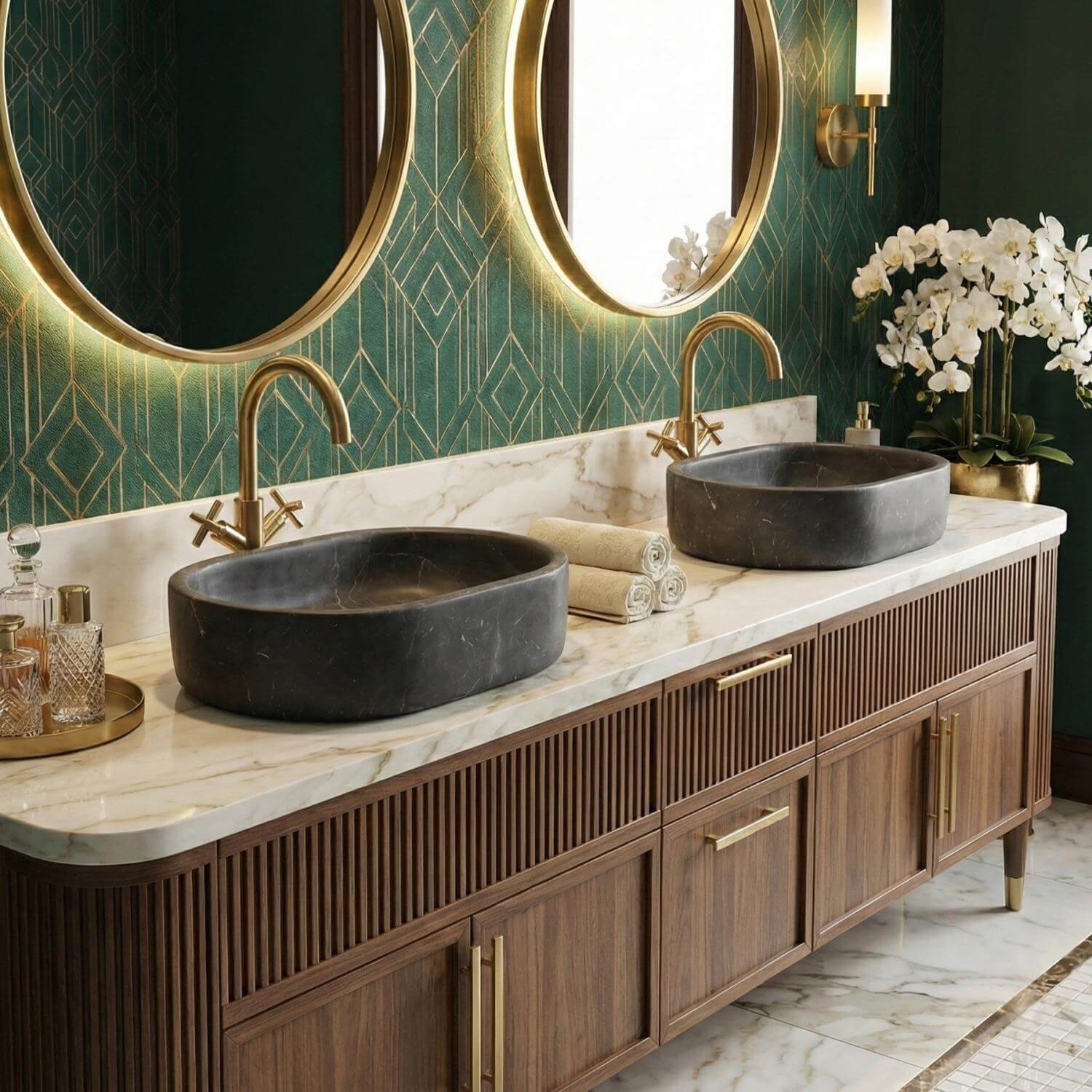 24" Matte Black Marble Oval Bathroom Vessel Sink for Vanity Countertop