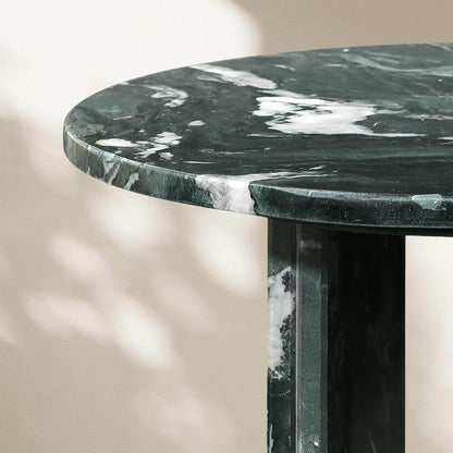 18" Modern Round Green Natural Marble Side Table for Bathroom and Livingroom