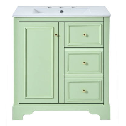 Space saving 30 inch green bathroom vanity with sleek modern look