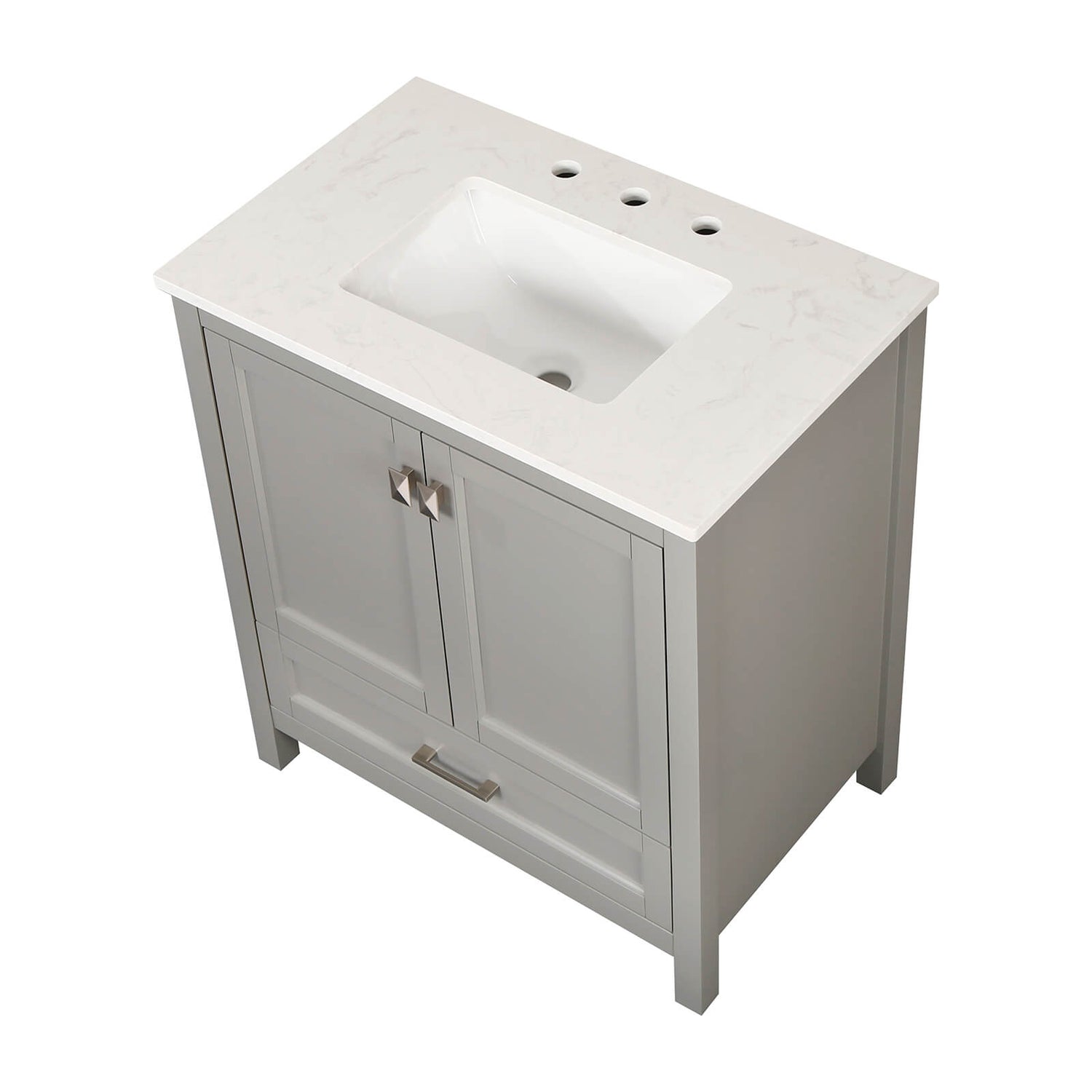 Space saving grey bathroom vanity with undermount ceramic sink