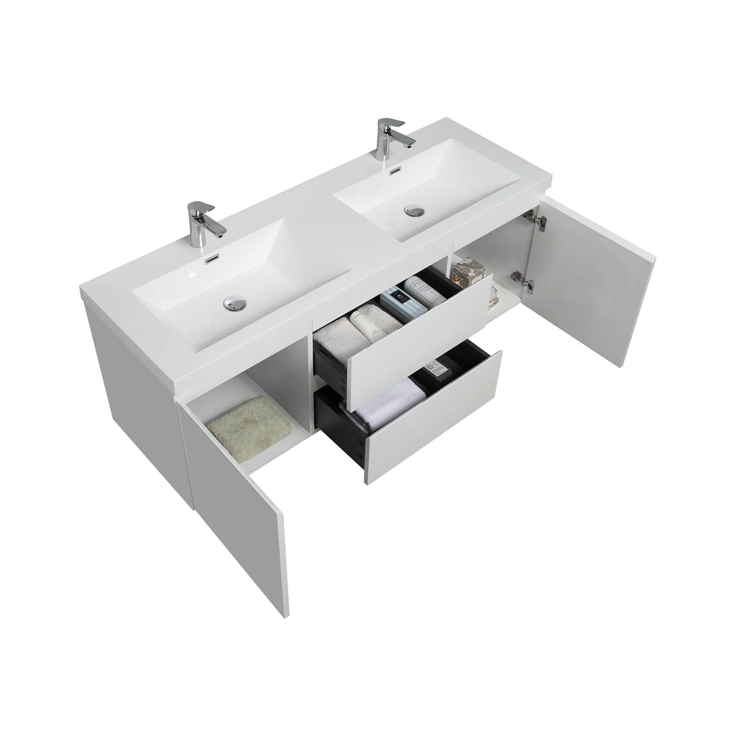 Spacious 60 in double sink bathroom vanity with ample storage and sleek design