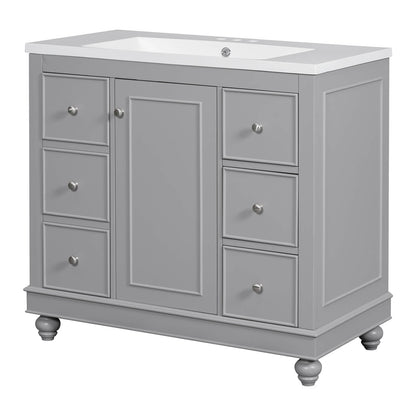 Spacious cabinet with adjustable shelves in a 36-inch gray bathroom vanity
