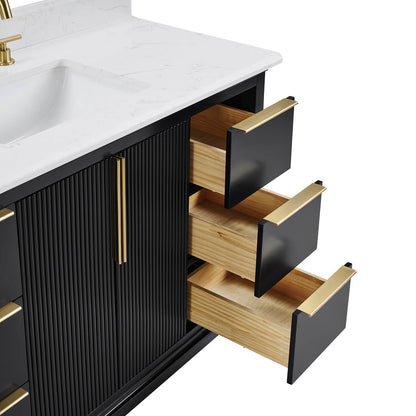 Spacious storage cabinet inside a freestanding bathroom vanity