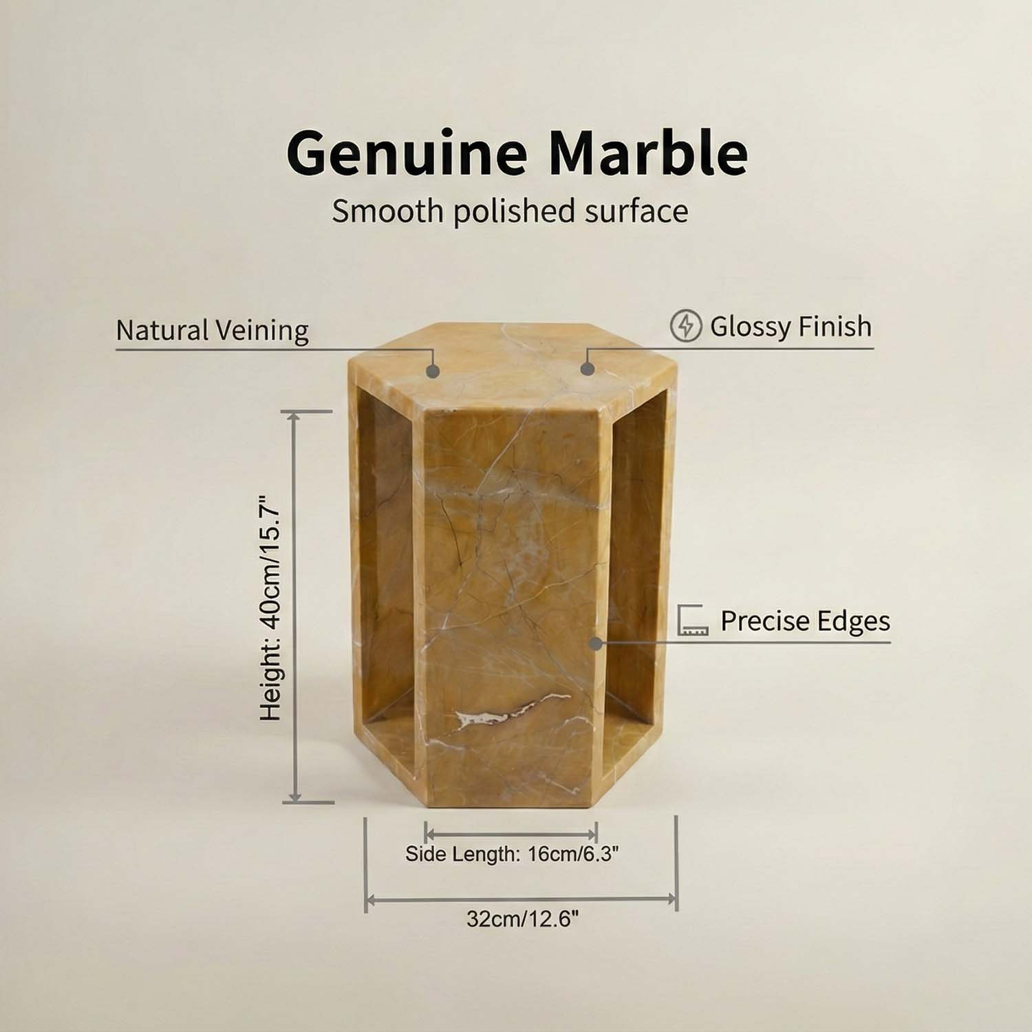 Modern Nature Marble Gold Nightstand Side Table with irregular texture for Living Room, Bedroom &amp; Outdoor Side