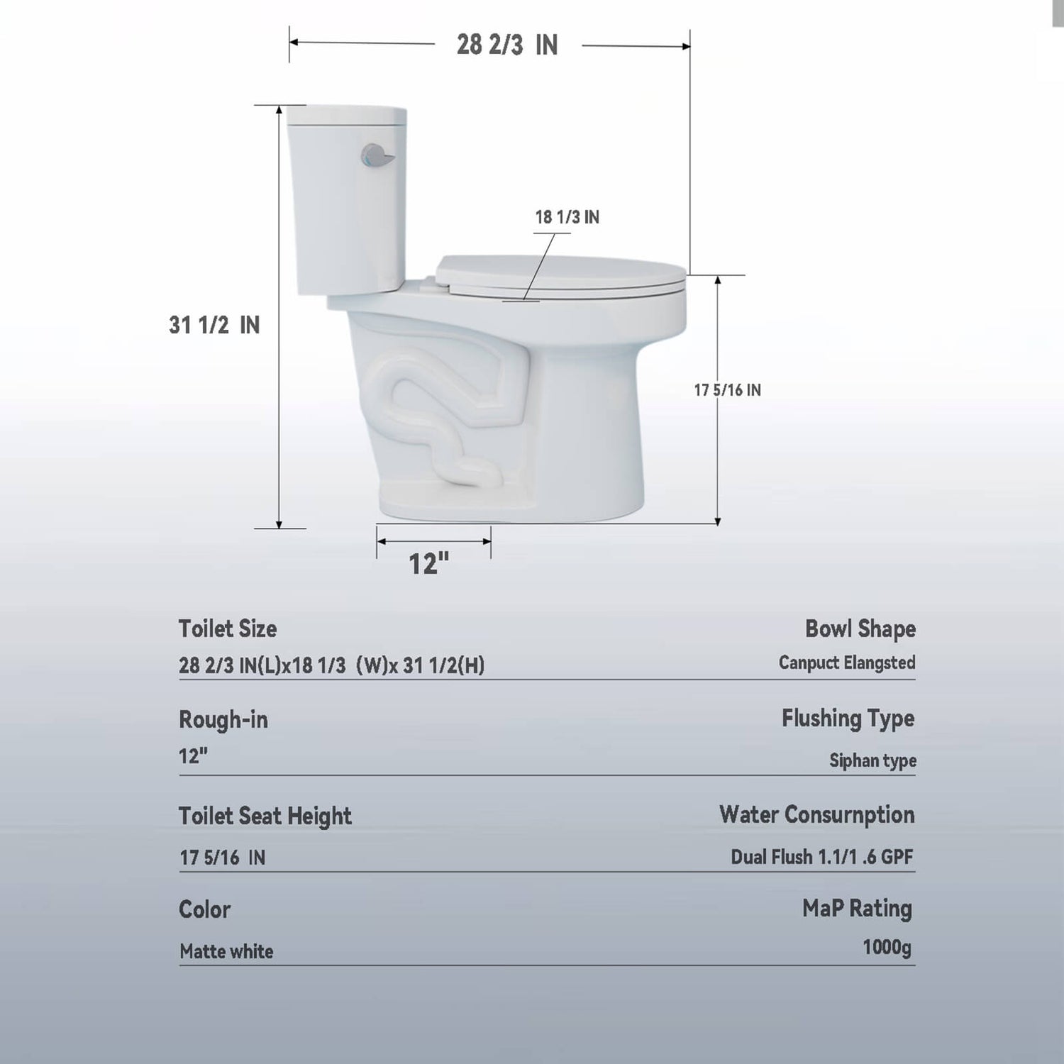 Specifications of Toilet W3192GTP279681