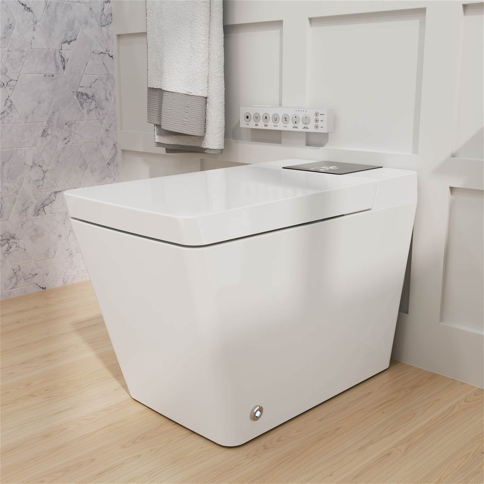 Square Smart Bidet Toilet with Water Tank, Radar Sensor, Heated Seat, Drying Function