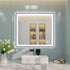 Square LED bathroom mirror with black frame and right-side touch controls