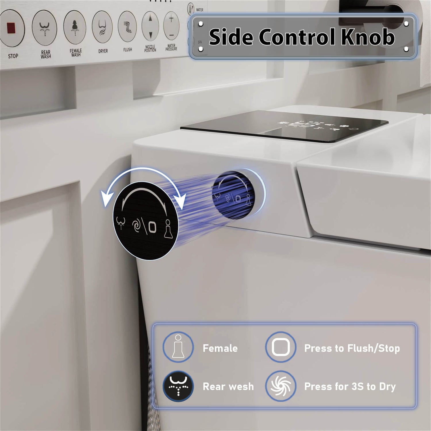 Square Smart Bidet Toilet with Water Tank, Radar Sensor, Heated Seat, Drying Function