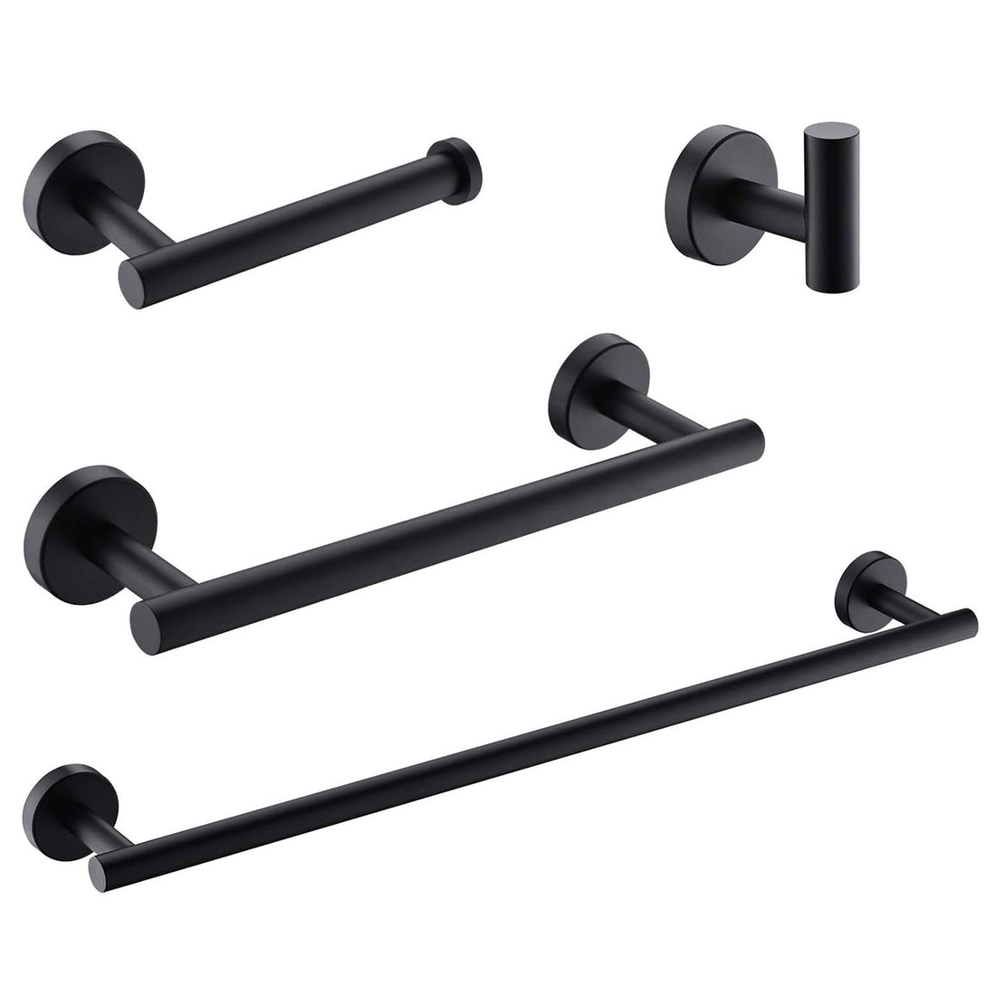 Stainless Steel 4-Piece Wall-Mounted Matte Black Bathroom Hardware Set