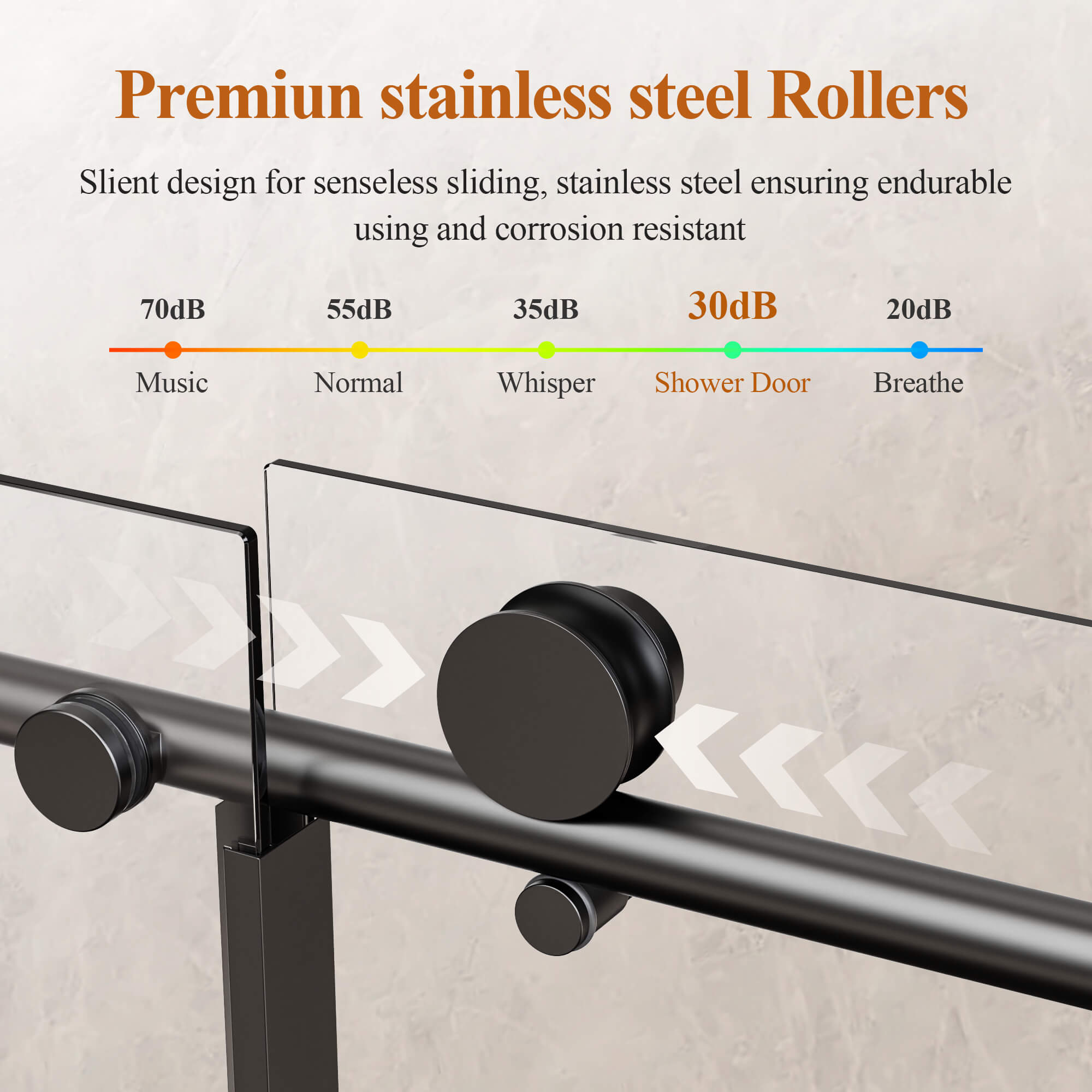 Stainless Steel Round Tube Rail and Roller Hardware for Single Sliding Shower Door