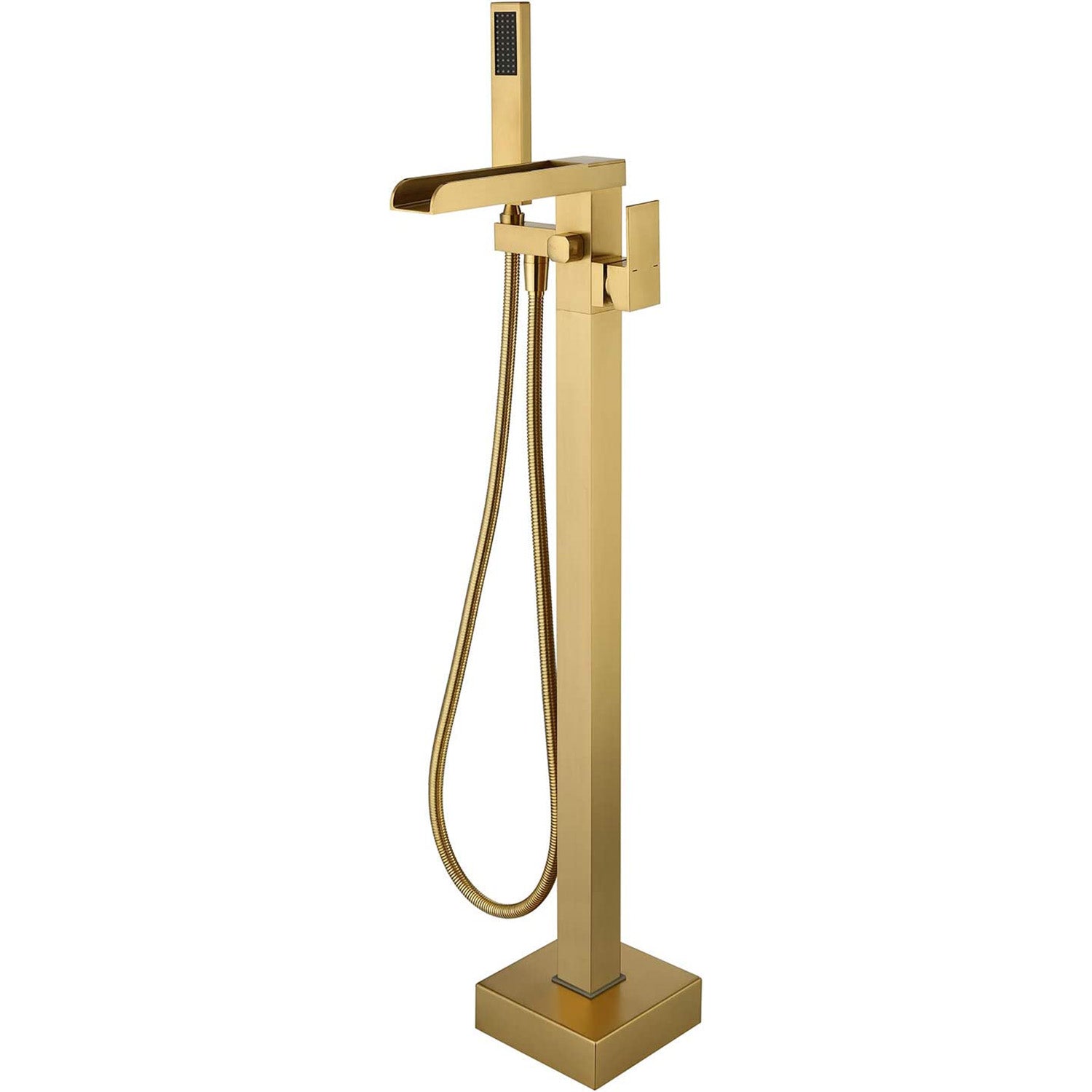 Stainless steel freestanding tub filler with brushed gold surface