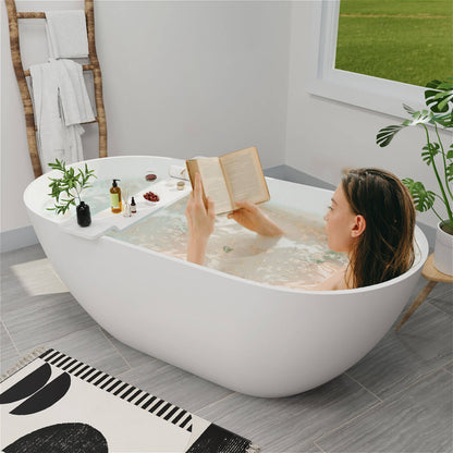 Stone Resin Freestanding Soaking Bathtub with Bathtub Tray